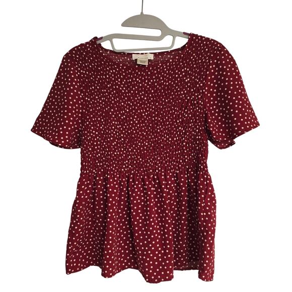 Women's Urban Romantics Red & White Polka Dot Smocked Top Blouse - Size Small - Picture 1 of 9